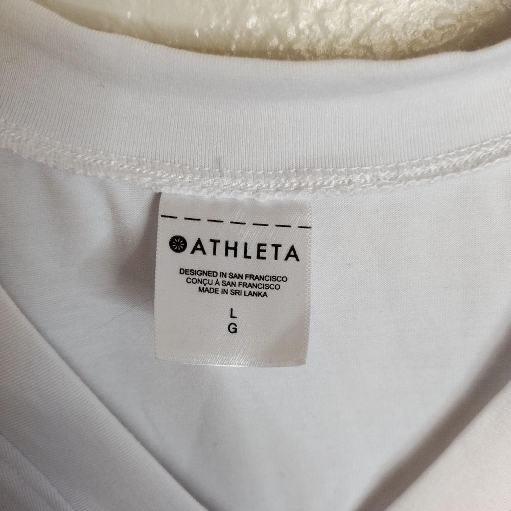 Athleta Explore Tee Split Back White V-Neck Short… - image 5